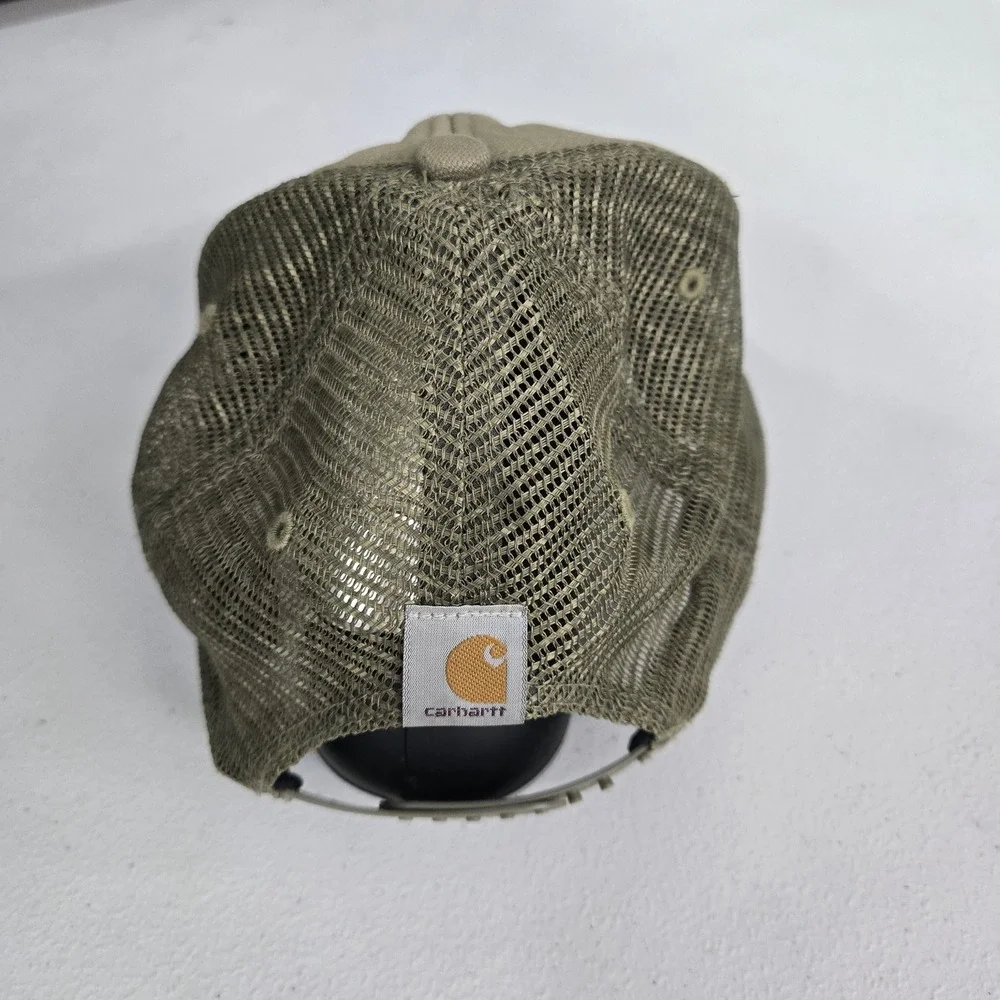 Carhartt Men‎ Trucker Hat ONE SIZE Khaki Curved Snapback Embroidered